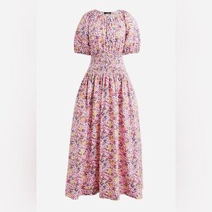 J. Crew Puff-sleeve Smocked-waist Midi Dress in Floral Fields size XS